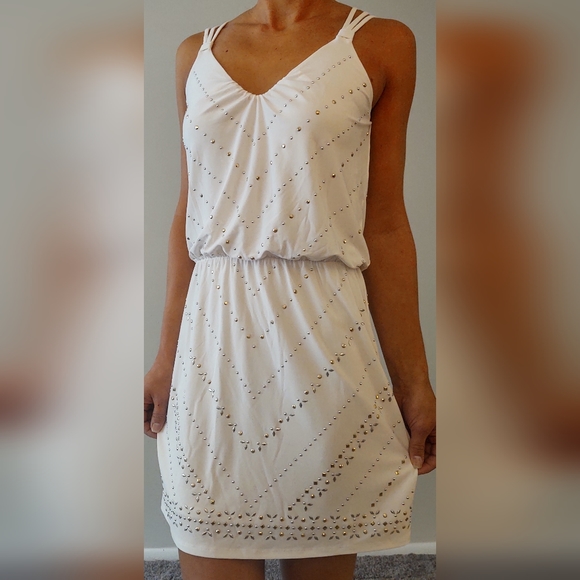 WHBM Embellished Midi Dress White, Silver and Gold - Picture 3 of 11